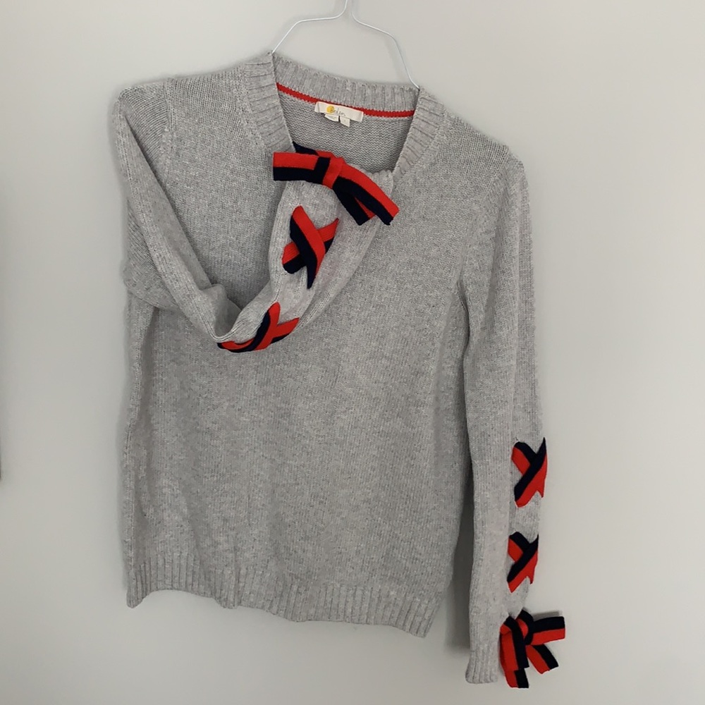 Boden Grey sweater with bows on sleeves